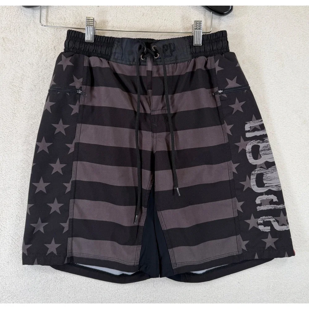 2POOD V4.0 American Flag Board Shorts Men's Medium Stretch Gym Crossfit USA